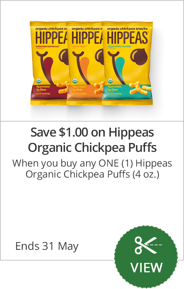 Save $1.00 on Hippeas Organic Chickpea Puffs