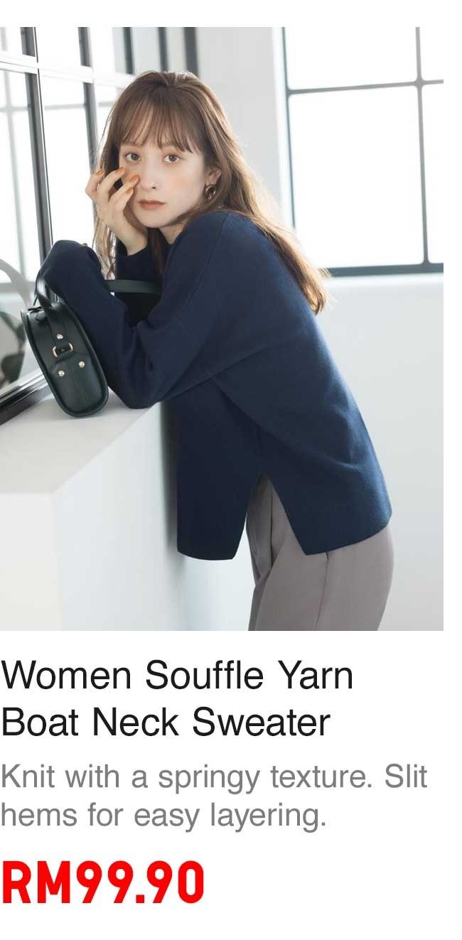 Women Souffle Yarn Boat Neck Sweater