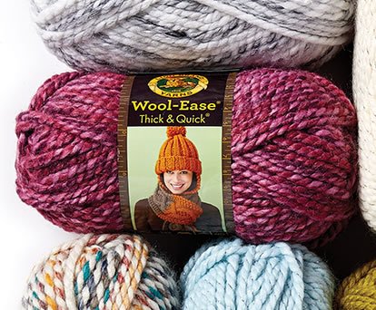 Lion Brand Wool Ease Thick and Quick and Scarfie Yarn.