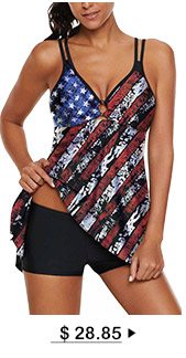 Spaghetti Strap Flag Print Swimdress and Shorts