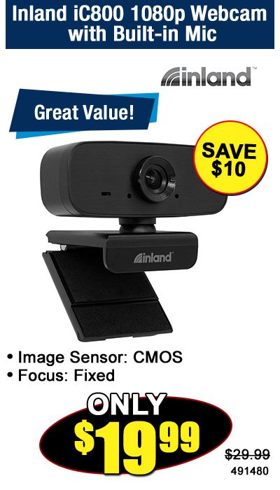 Inland iC800 1080p webcam with Built-in Mic