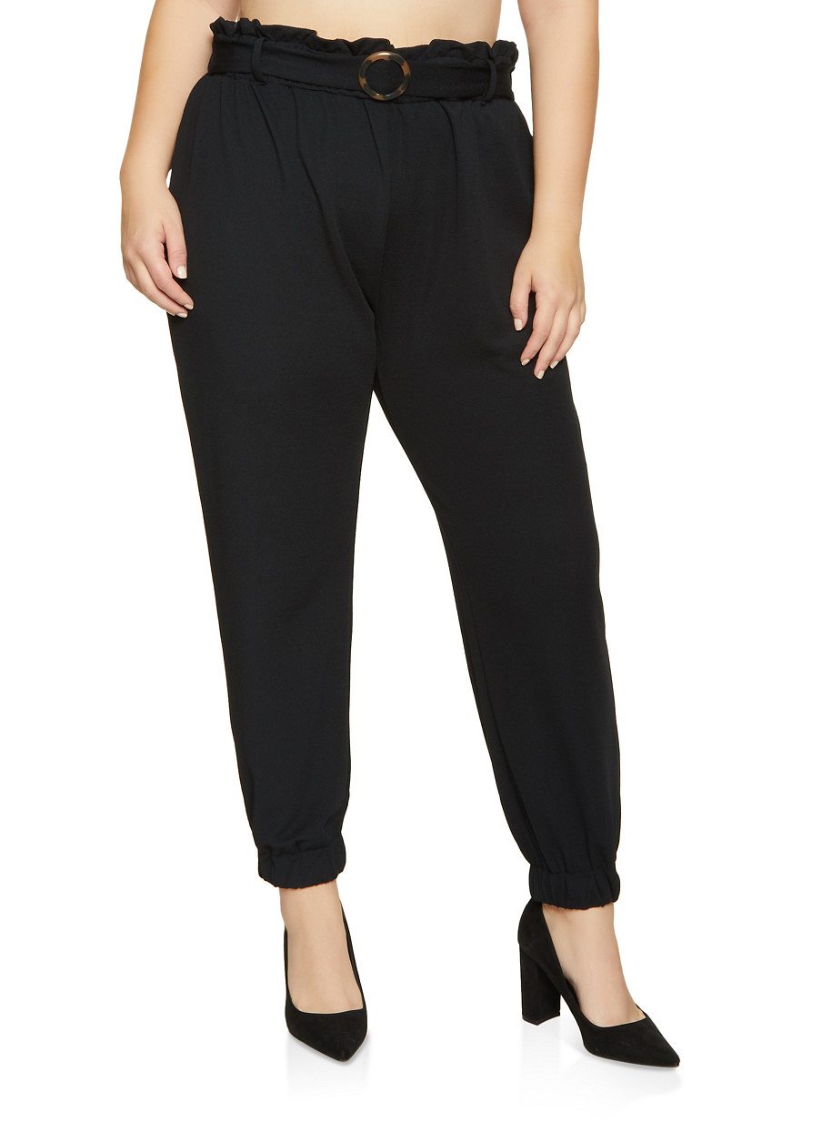 Plus Size Textured Knit Belt Detail Joggers