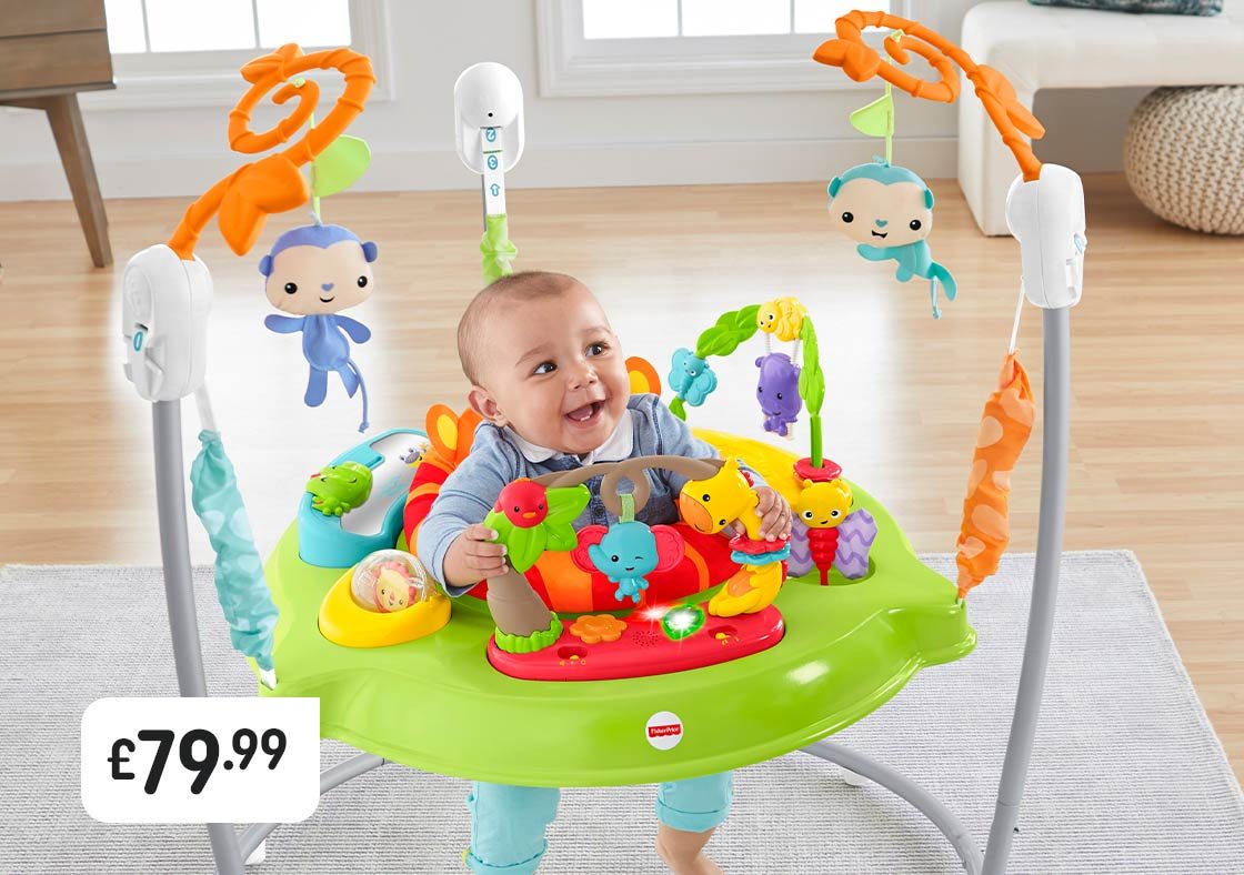 Jump for joy - it’s the Roarin’ Rainforest Jumperoo with music, lights & sounds!