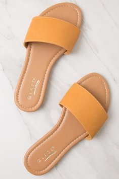 Camel Faux Leather Slide Sandal