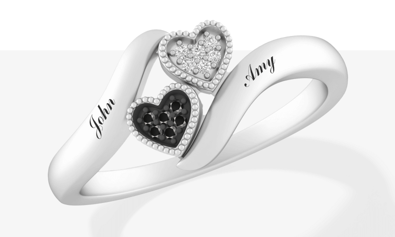 Black and White Diamond Hearts Promise Ring