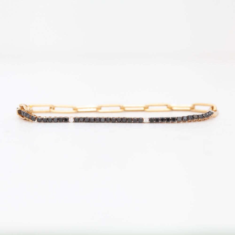 Black and White Diamond & Paperclip Half Tennis Bracelet