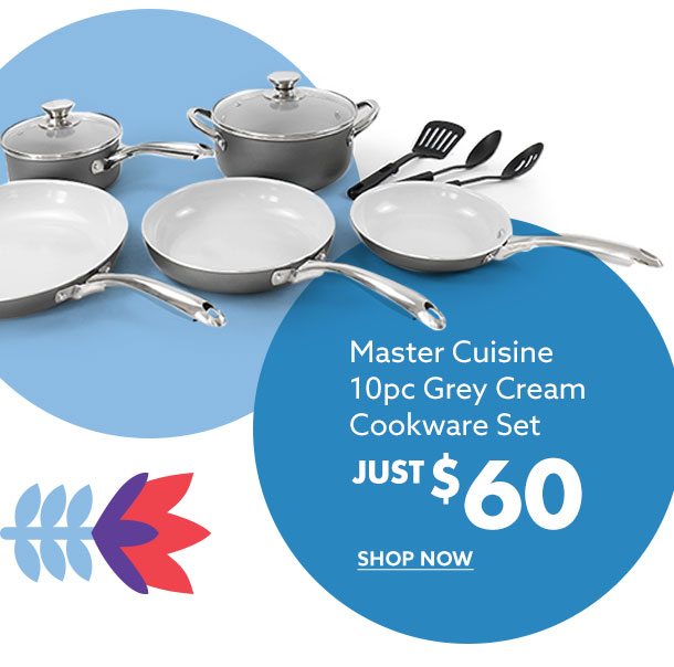 $60 Master Cuisine 10pc Grey Cream Cookware Set