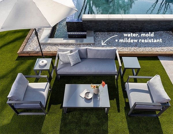 water, mold + mildew resistant | Ravelo Outdoor Sofa Collection