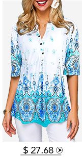 Tribal Print Split Neck Button Front Blouse