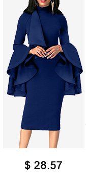 Flouncing Mock Neck Long Sleeve Sheath Dress