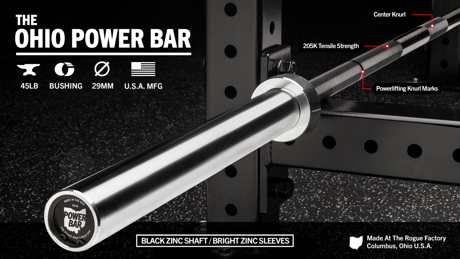 Rogue 45LB Ohio Power Bar - Black Zinc