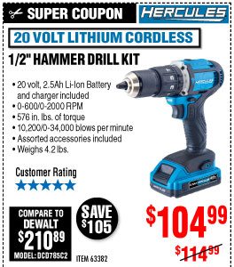 View 20V Lithium Cordless 1/2 In. Compact Hammer Drill/Driver Kit