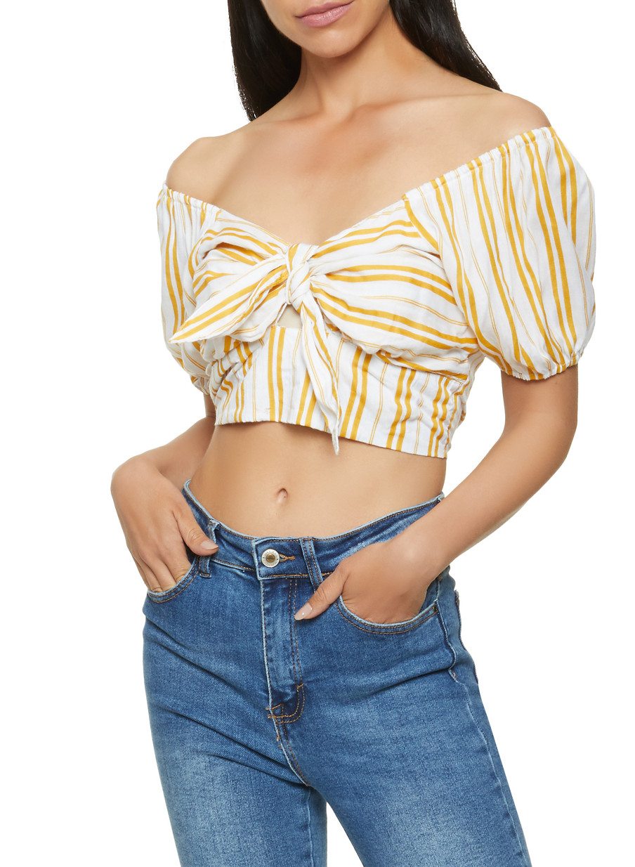 Striped Off the Shoulder Crop Top