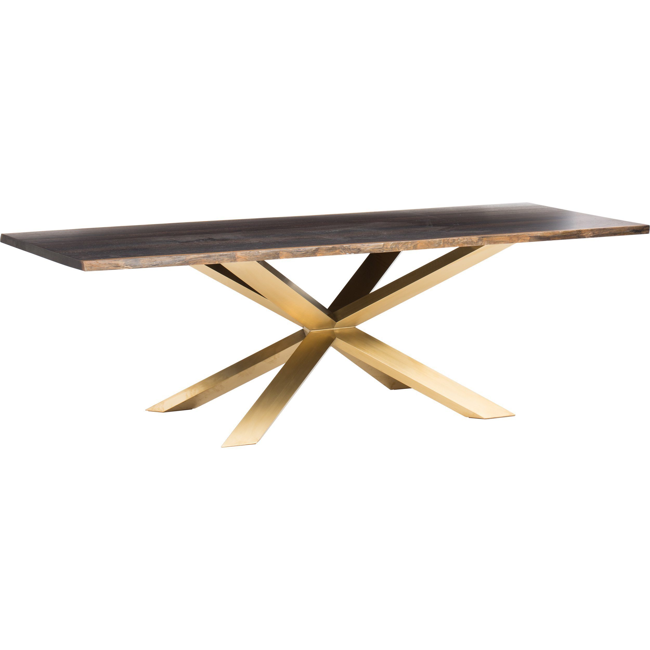 Image of Couture Dining Table, Seared Oak/Brushed Gold Base