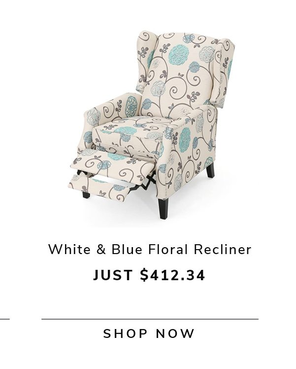 White & Blue Floral Traditional Recliner | SHOP NOW
