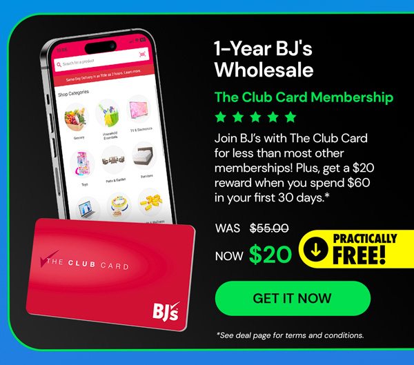 Join with a 1-Year The Club Card Membership with BJ’s Easy Renewal® for $20*