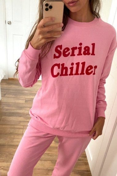 Loungewear Serial Chiller Slogan Sweat Top In Pink