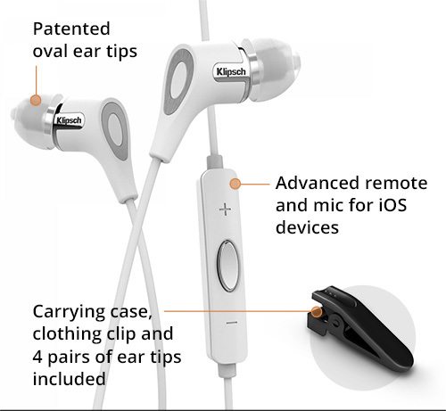 R6I-II Features: Patented oval ear tips; Advanced remote and mic for iOS devices; and Carrying case, clothing clip, and 4 pairs of ear tips.