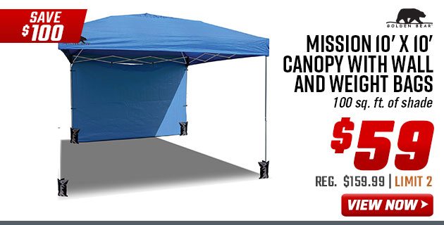 Golden Bear Mission 10' x 10' Canopy with Wall and Weight Bags