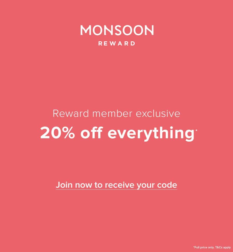 Reward Member Exclusive 20% off Everyting* Join now to receive your code *Full price only. T&Cs apply.