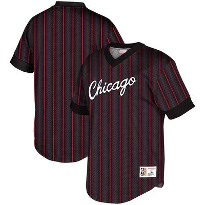 Chicago Bulls Mitchell & Ness Hardwood Classics Wordmark Mesh V-Neck Pullover Shooting Shirt - Black