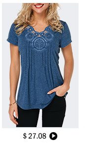 Crinkle Chest Short Sleeve Blue T Shirt