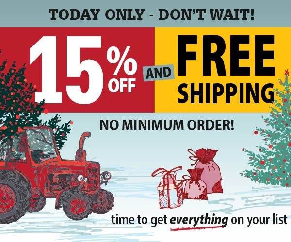 Today Only! 15% Off and FREE SHIPPING. No Minimum!
