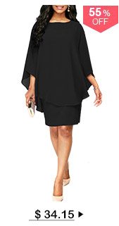 Black Chiffon Overlay Round Neck Dress