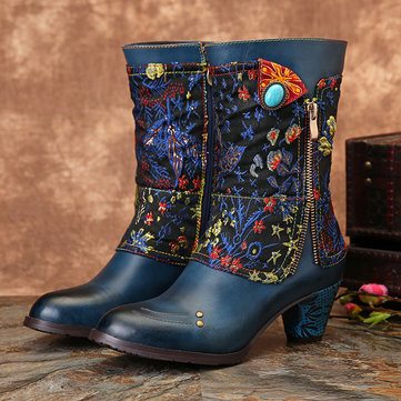 SOCOFY Retro Stitching Leather Boots