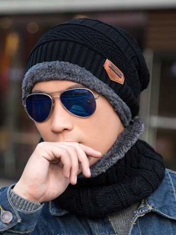 Knitted Beanie Hat Wool Padded Hood Two-Piece Suit 