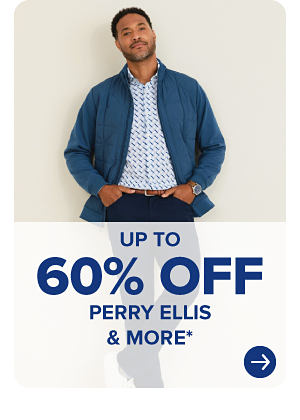 A man in a blue sport coat. Up to 60% off Perry Ellis and more.