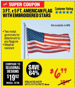 3 Ft. x 5 Ft. American Flag with Embroidered Stars