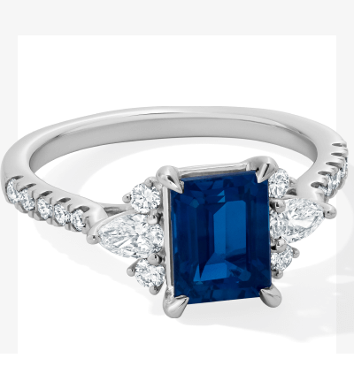 Lab-Grown Diamonds by KAY Emerald-Cut Blue Lab-Created Sapphire Ring 1/2 ct tw 14K White Gold