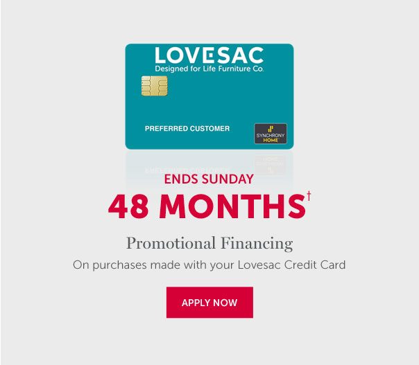 48 Months† | Promotional Financing On purchases made with your Lovesac Credit Card | APPLY NOW >>