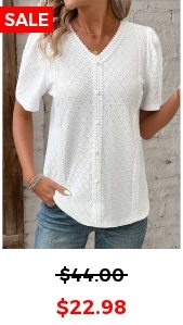 White Patchwork Short Sleeve V Neck Blouse