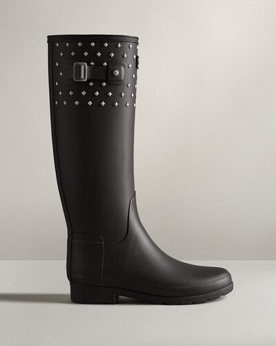 Women's Refined Slim Fit Tall Stud Cuff Rain Boots