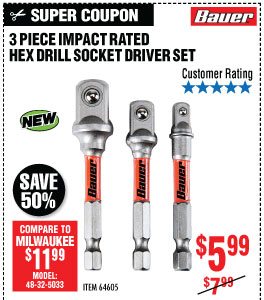 View Impact Rated Hex Shank Socket Driver Set 3 Pk