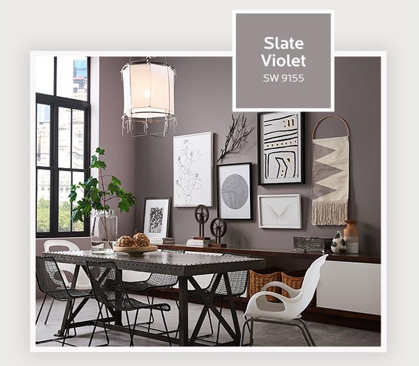 Image of dining area painted with Slate Violet SW 9155.