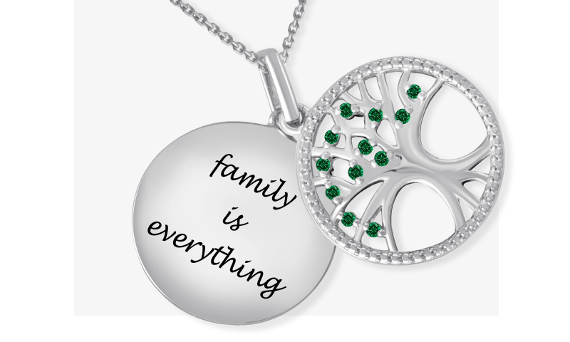 Family Tree Necklace Lab-Created Emeralds Sterling Silver