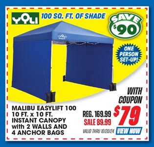 Yoli Malibu EasyLift 100 10' x 10' Straight Leg Instant Canopy Value Pack