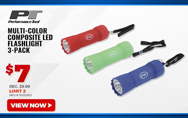 PERFORMANCE TOOL MULTI-COLOR COMPOSITE LED FLASHLIGHT - 3-PACK