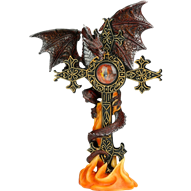 Burgundy Dragon with Eye Cross Statue