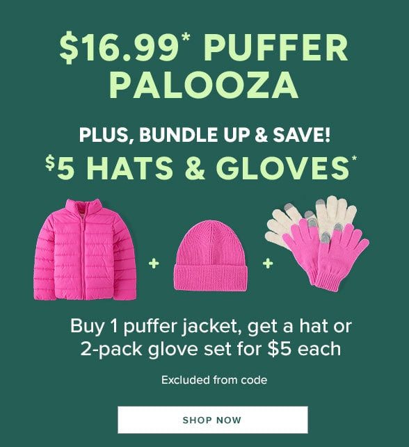 Buy a $16.99 Puffer Jacket, get $5 Hats or Gloves