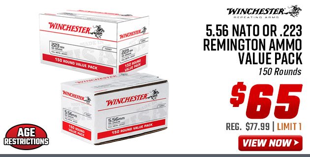 Winchester 5.56 NATO or .223 Remington Ammo Value Pack of 150 Rounds