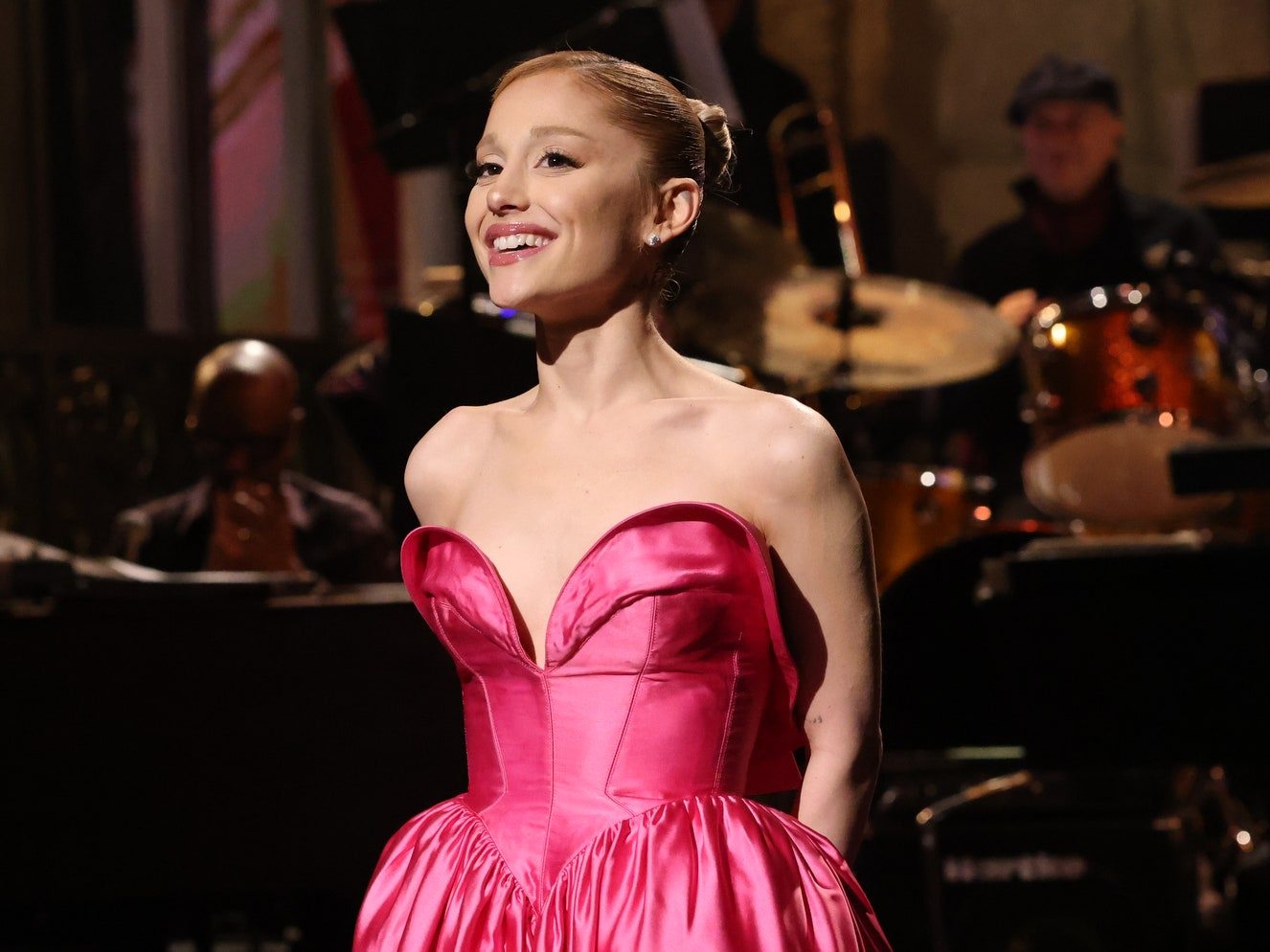 SATURDAY NIGHT LIVE -- Episode 1867 -- Pictured: Host Ariana Grande during the monologue on Saturday, October 12, 2024 -- (Photo by: Will Heath/NBC)