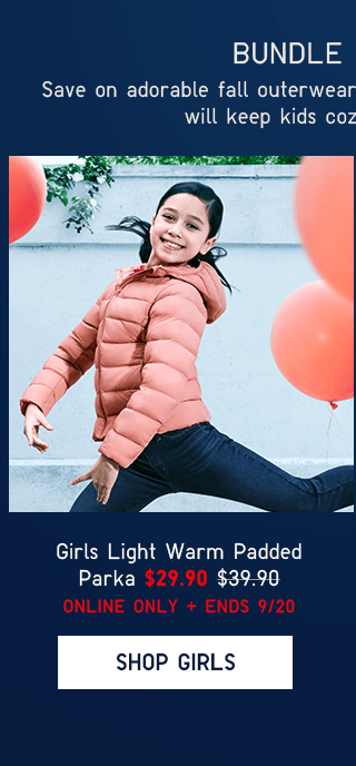 GIRLS LIGHT WARM PADDED PARKA $29.90 ONLINE ONLY + ENDS 9/20 - SHOP GIRLS