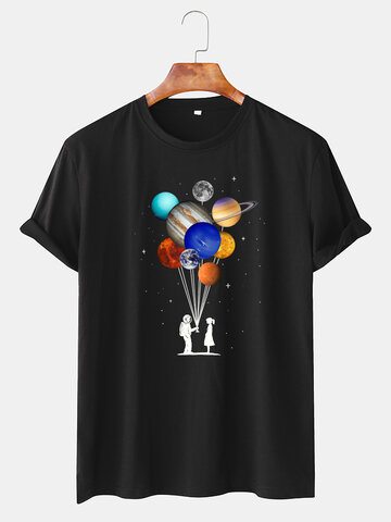 Astronaut Colorful Planet Print T-Shirts