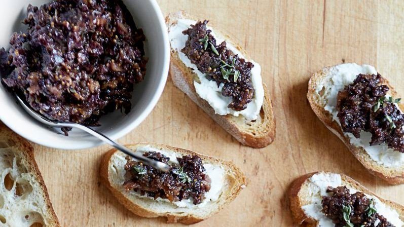 Goat Cheese Crostini with Fig-Olive Tapenade