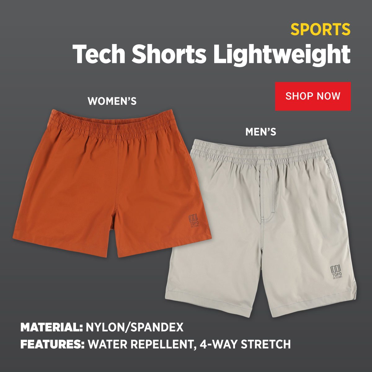 TECH SHORTS LIGHTWEIGHT FOR SPORTS - MENS AND WOMENS