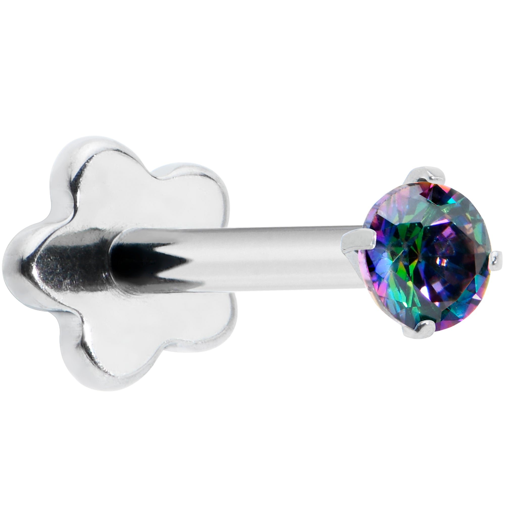 Image of 18 Gauge 5/16 Vitrail CZ G23 Titanium Threadless Flower Labret Tragus